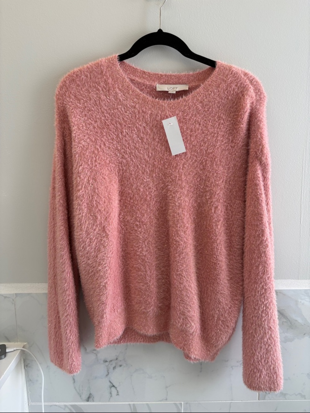 LOFT Dusty Rose with Gold Flakes Fuzzy Crewneck Sweater